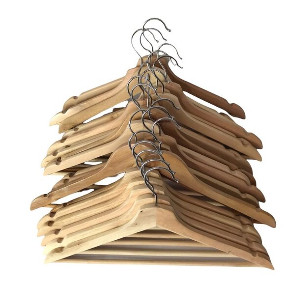 Solid Wood Hangers, Natural Tan Brown Set of 15 Hangers - Picture 1 of 5